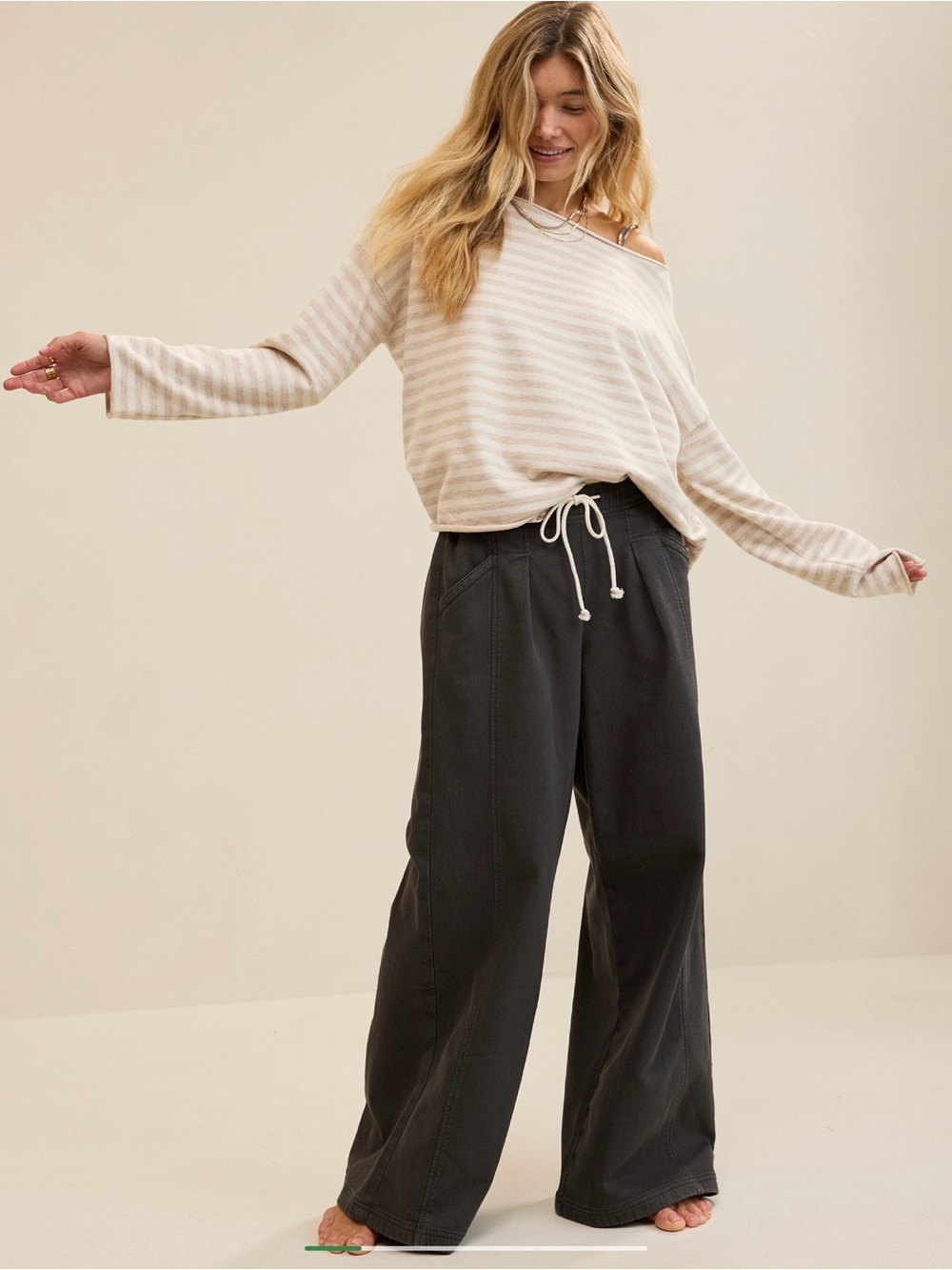 Aerie Daydream Wide Leg Denim Stretch Trouser in Charcoal